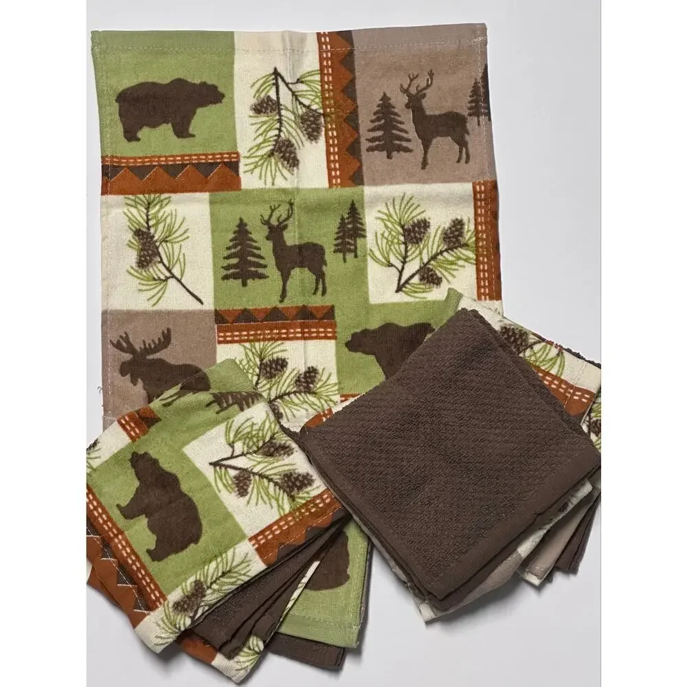 NEW The Big One Lodge Bear Deer Moose 10 Pc Dish Cloth Set Rustic Cabin Rustic